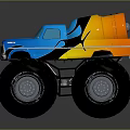 Blue Monster Truck Design With Oversized Tires And Orange Tank