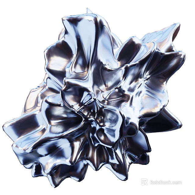 Silver Metallic Lustrous Abstract Flower Sculpture Decorative Ornament Set for Home Decoration 3d model 