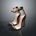 Women's High Heels with Stiletto Heel Metallic Chain Straps Black and Beige Open Toe Design