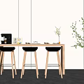 Modern Bar Interior Design With Black Bar Stools Coffee Machine And Green Plant