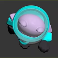 Turquoise Bear Robot In Astronaut Suit With Transparent Helmet Waving Hand