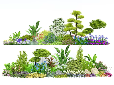 Vibrant Flowers and Lush Plants in Mixed Garden With Diverse Blooms and Foliage 3d model