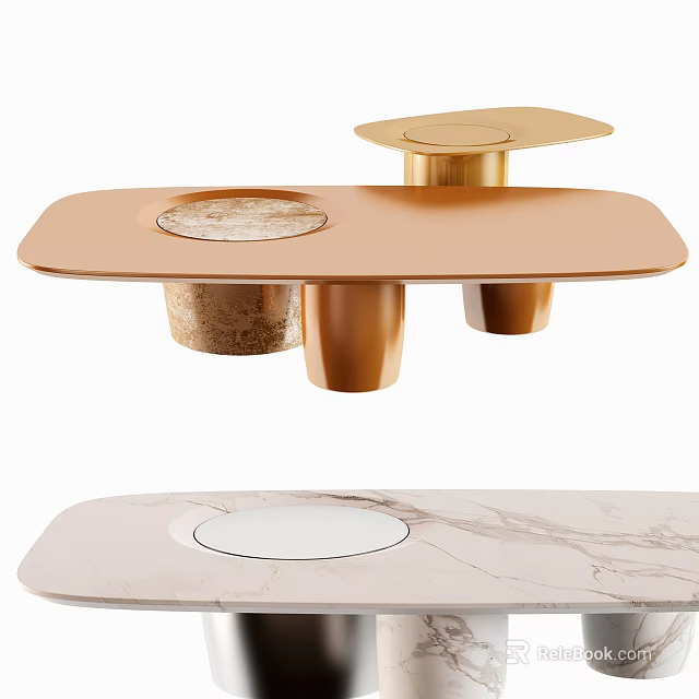 Elegant Modern Coffee Table Designs Featuring Marble Tops And Copper Metal Bases 3d model