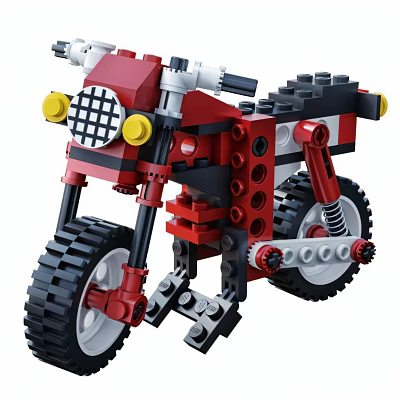 Building Blocks Motorcycle with Red and Black Detailed Design and Yellow Headlights 3d model
