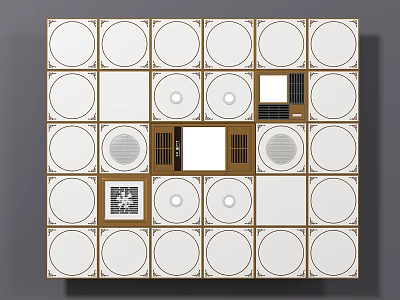 Modern Ceiling Design With Circular Panels And Square Grilles Layout 3d model