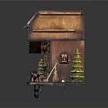 Miniature Wooden Cabin Model With Brown Tiled Roof Wooden Clock Green Trees And Figurines