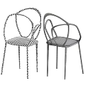 Modern Dining Chairs With Curved Metal Frame Circular Armrests And Brown Padded Seat