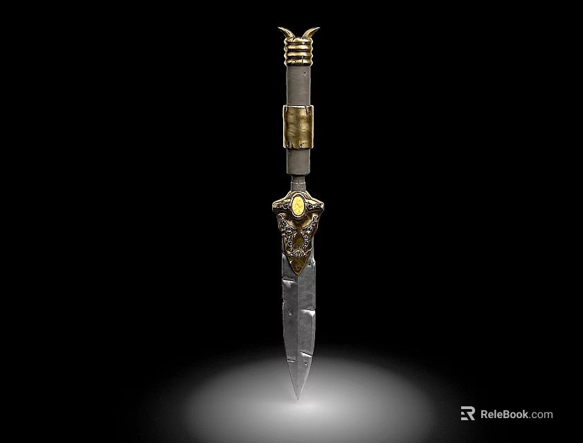 Elaborate Dagger With Polished Metal Blade Golden Hilt And Intricate Details 3d model 