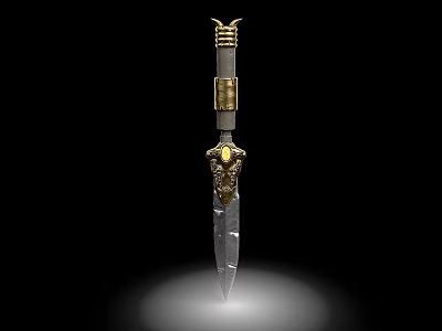 Elaborate Dagger With Polished Metal Blade Golden Hilt And Intricate Details 3d model