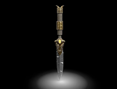 Elaborate Dagger With Polished Metal Blade Golden Hilt And Intricate Details 3d model