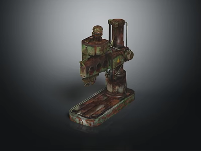 Rusted Vintage Drill Press with Green Brown Patina Industrial Stand Mounted Equipment 3d model