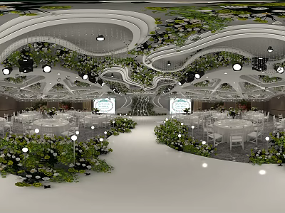 Modern Garden Landscape Design With Lush Greenery Decorative Plants And Pathways 3d model