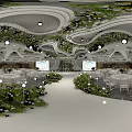 Modern Garden Landscape Design With Lush Greenery Decorative Plants And Pathways