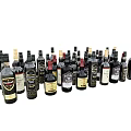 Elegant Assorted Wine Bottles and Glasses Arranged in Collection on White Background