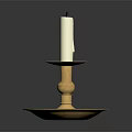 Elegant Golden Candle Holder With White Candle On Black Surface 3d model