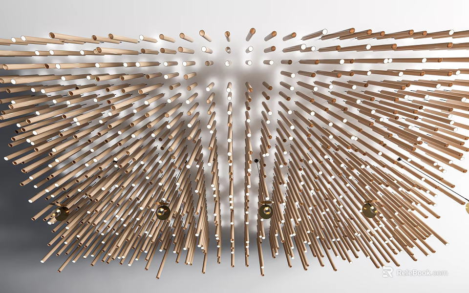 Unique Modern Golden Chandelier With Radiating Metal Rods And Decorative Balls 3d model 