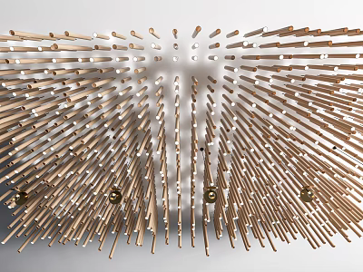 Unique Modern Golden Chandelier With Radiating Metal Rods And Decorative Balls 3d model