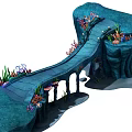 Underwater Bridge Surrounded by Colorful Coral Reefs Rock Formations and Seaweed