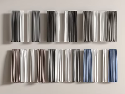 Various Colored Curtains in Gray White Brown and Blue Tones for Home Window Decor 3d model