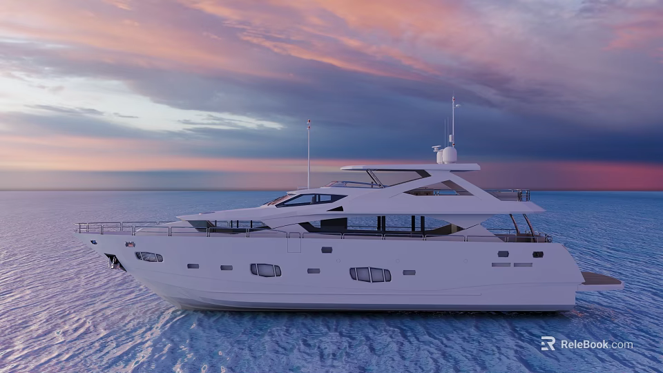 Luxury Yacht Sailing On Calm Sea At Sunset 3d model 