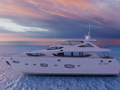 Luxury Yacht Sailing On Calm Sea At Sunset 3d model