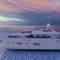 Luxury Yacht Sailing On Calm Sea At Sunset