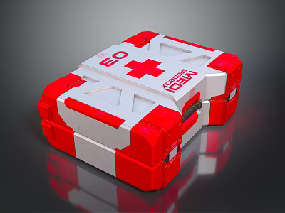 Portable Red And White First Aid Kit With Red Cross Medical Emergency Supplies 3d model