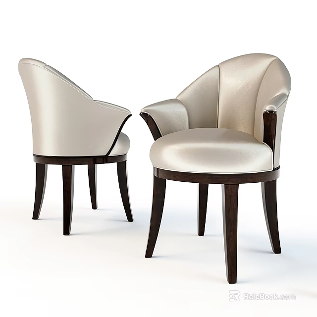 Elegant Modern Armchair With Ivory Upholstery And Dark Brown Wooden Legs 3d model 