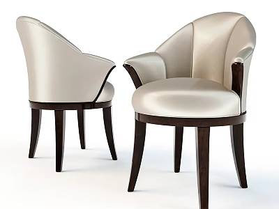 Elegant Modern Armchair With Ivory Upholstery And Dark Brown Wooden Legs 3d model