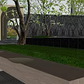 Modern Garden Landscape Design With High Rise Residential Buildings Green Trees And Stone Walls