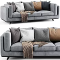 Gray Two Seater Sofa With Plush Pillows And Checkered Blanket Modern Style 3d model