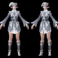 Game Movie Elf Character In Gray White Patterned Outfit With Feathered Hat And Long Boots