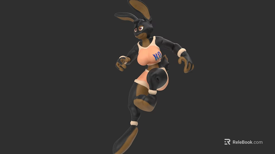 Black Rabbit 3D Character With Pink NY Top And Jumping Pose Design 3d model 