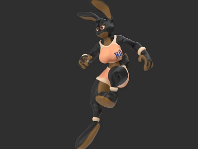 Black Rabbit 3D Character With Pink NY Top And Jumping Pose Design 3d model