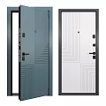 Modern Gray and White Swing Doors Featuring Geometric Line Patterns and Black Handles