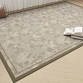 Square Rug With Beige Brown Botanical Leaf Pattern On Wooden Floor And Open Book