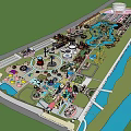 Themed Children's Play Area With Various Rides Green Spaces And Water Features