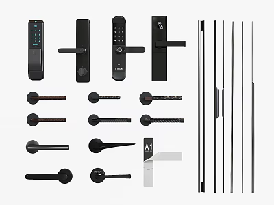 Various Modern Home Door Handles Including Electronic Keypad Mechanical Lever And Traditional Knob Designs 3d model