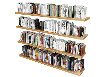 Wooden Bookshelf With Multiple Shelves Filled With Assorted Books And Magazines 3d model