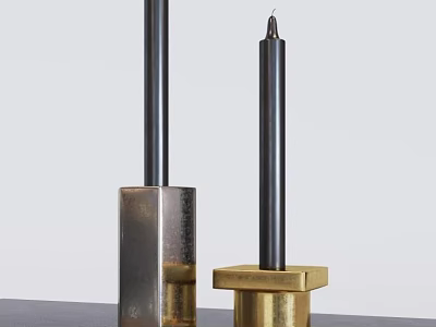 Metal Candle Holders With Square Base And Cylindrical Gold Dark Black Design 3d model
