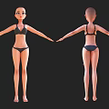 3D Female Character Model Wearing Bikini with Front and Back Views Design 3d model