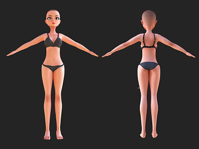 3D Female Character Model Wearing Bikini with Front and Back Views Design 3d model