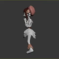 Cute 3D Character Model With Red Hair Pink Accessories White Dress And Pink Shoes