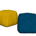 Yellow And Blue Leather Ottoman Stools With Square Shape And Tufted Details 3d model