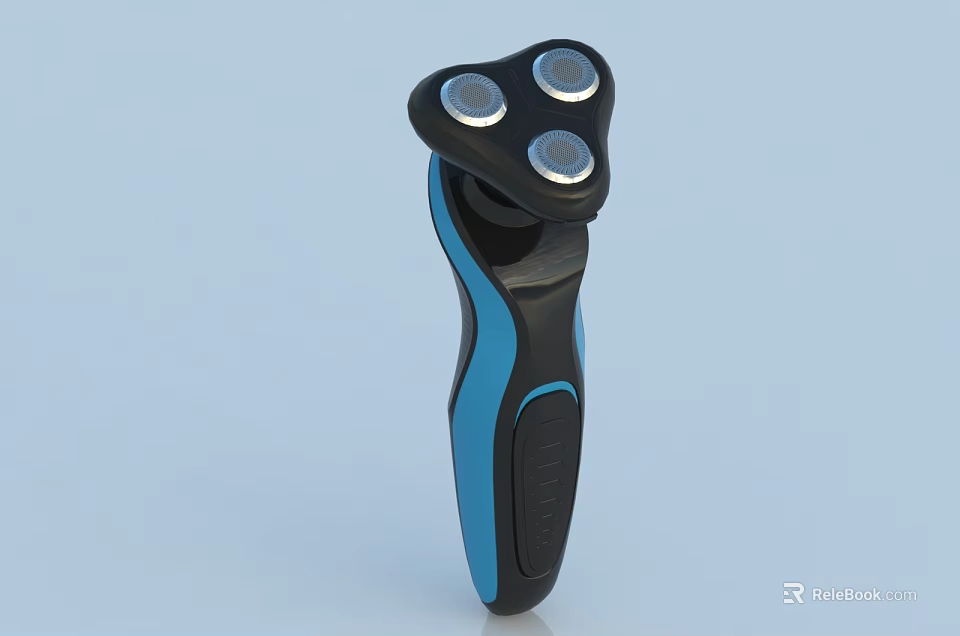 Modern Electric Shaver Bathroom Accessory With Three Rotating Blades And Black Blue Handle 3d model 