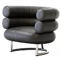 Stylish Black Leather Single Sofa With Round Armrests And Metal Legs