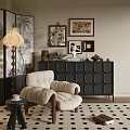 Cozy Beige Leisure Chair With Side Table Coffee Cup And Decorative Wall Art