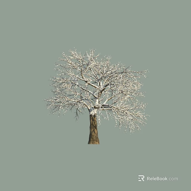 Leafless Tree with Snow Covered Branches Brown Trunk and Gray Background 3d model 