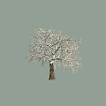 Leafless Tree with Snow Covered Branches Brown Trunk and Gray Background 3d model