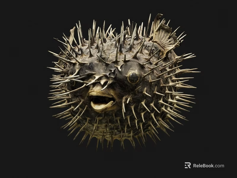 Inflated Spiky Pufferfish Marine Animal With Open Mouth And Sharp Spines 3d model 